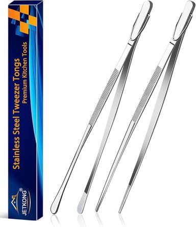 JETKONG 2 Pcs 12-Inch Kitchen Tweezers Fine Tweezer Tongs, Extra-Long Stainless Steel Cooking Tweezers