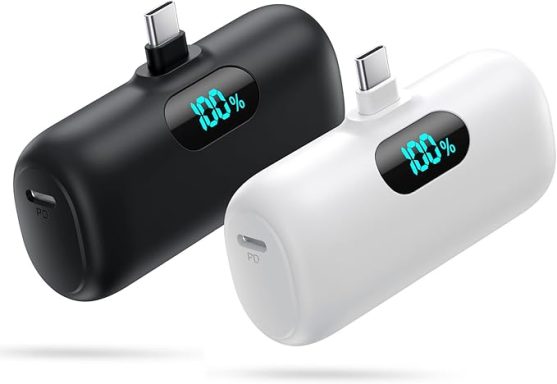 2-Pack] Mini Portable Charger 5000mAh Power Bank,3A PD USB C Cell Phone Portable Power, LCD Display Battery Pack Compatible with iPhone 16/1