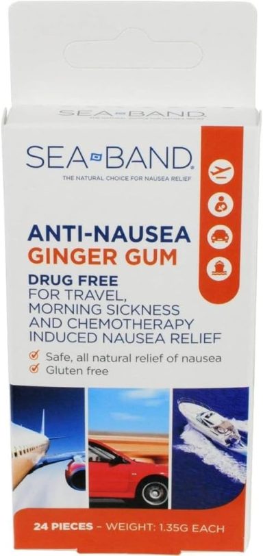 Sea-Band Anti-Nausea Ginger Gum For Motion & Pregnancy Morning Sickness, 24 Count
