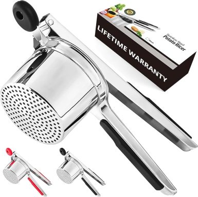 Large 15 oz Stainless Steel Potato Ricer with Silicone Grip - Heavy Duty Ricer for Mashed Potatoes, Purees