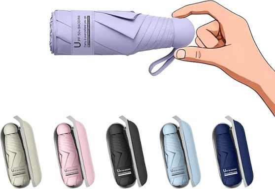 BAODINI Travel Mini Umbrella for Purse With Case Small Compact UV Sun Protection Sun Lightweight Tiny Pocket Manual Open Close Umbrella