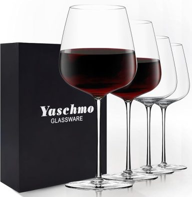 Red Wine Glasses Set of 4, 24oz Large Wine Glasses, Hand Blown Crystal, Ultra-Thin Rim, Long Stem, Lightweight,